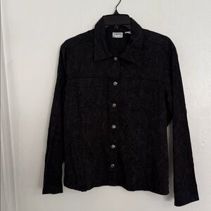 Chico's Black Textured Long Sleeve Shirt